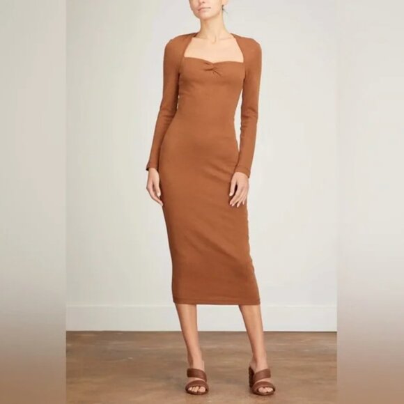 VICTOR GLEMAUD | Camel Portrait Collar Midi Dress Sz S - Picture 1 of 6